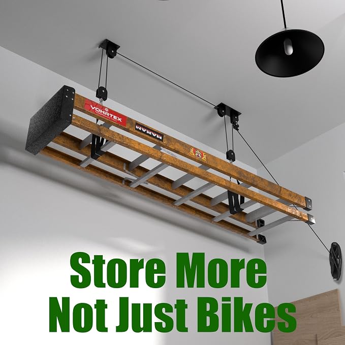 Bike Hoist, Ceiling Mount Bike Hanger Holds 100 lbs, Ebike Lift Garage Overhead Storage for Bike, Ladder, Snowdoard