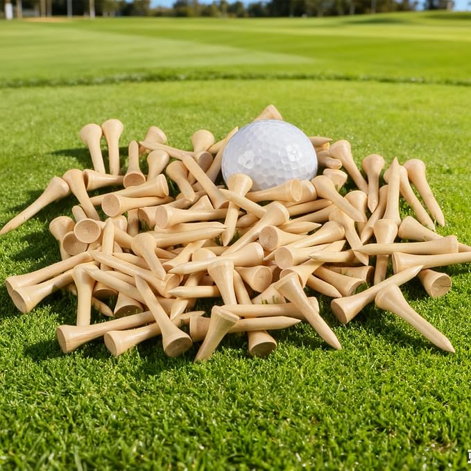 FINGER TEN Short Golf Tees 1 1/2 Inch Wood for Par 3 & Iron Shots Bulk 250/500 Pack, Bamboo Tee for Stable Low-Tee Height in Natural, Red, and USA Flag