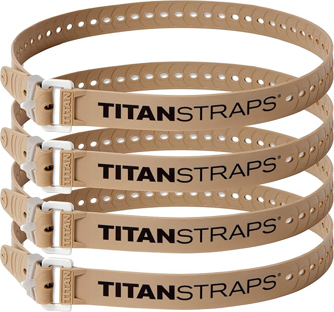 Titan Industrial Straps – Safety Strap Set to Secure Splits, Cargo Bikes, Garden Hoses, Wood Working Projects – 70 lb. Working Load, 36" Length, 4-Pack Coyote Tan