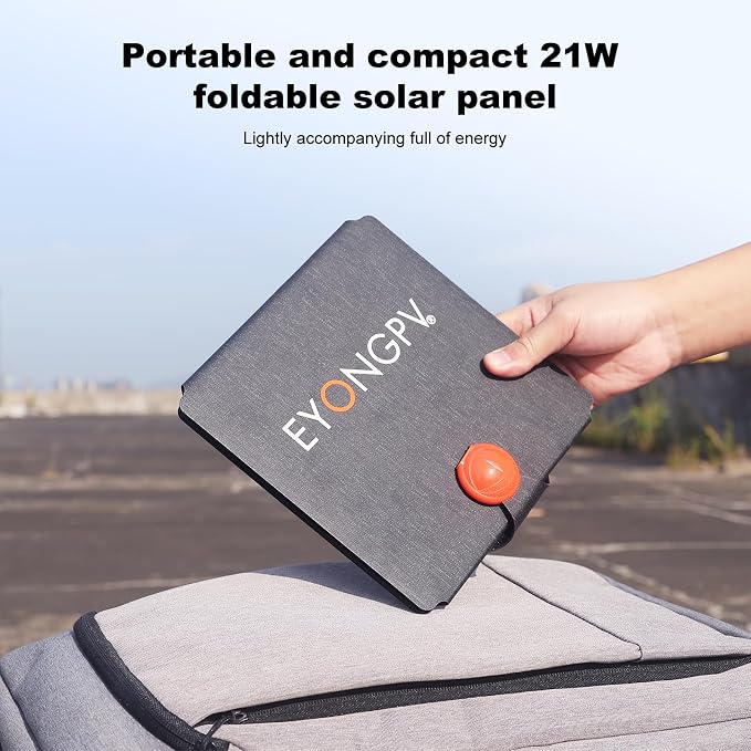 EYONGPV 21W Portable Foldable Solar Panel & Solar Charger with Croc-Eye USB-C PD Fast Charging Output, IP67 Waterproof Compact Solar Charger for Phones, Power Banks, Camping, Hiking, Backpacking