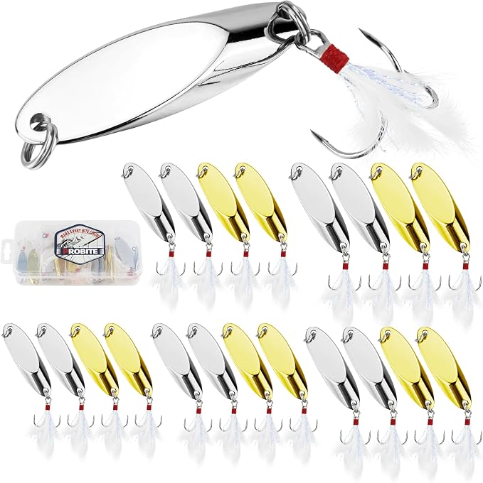 Jigging Spoon Fishing Lures 20/40PCS Kit – Metal Casting Spoon Lure Set with Treble Hooks, Mixed Sizes Spinner Baits for Saltwater & Freshwater Trout, Salmon, Bass