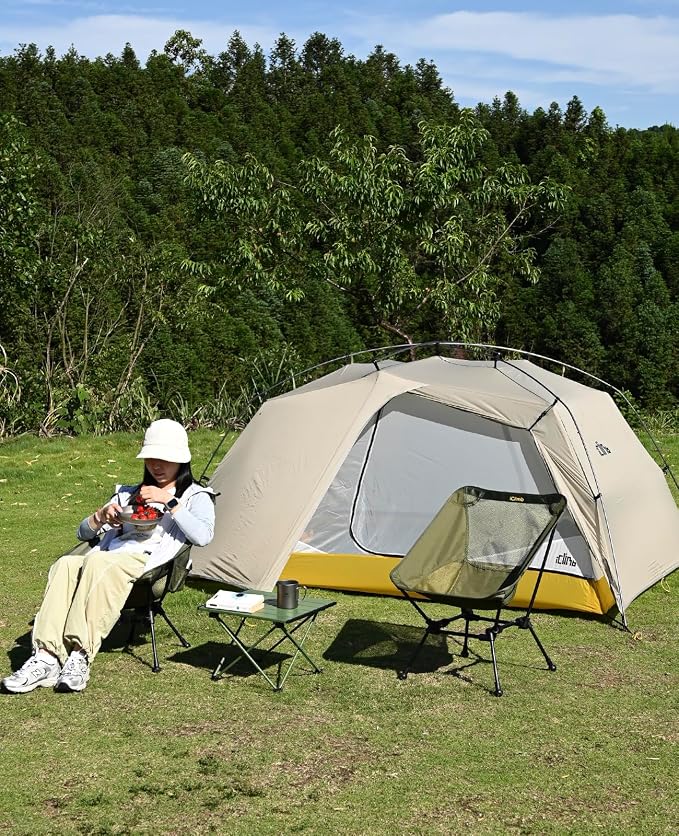 iClimb Ultralight Compact Camping Folding Beach Chair with Anti-Sinking Large Feet and Back Support Webbing (Green- Square Frame)