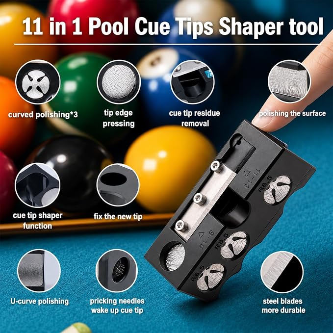 Pool Cue Tips Replacement Kit, 13mm Pool Stick Tips Replacement Kit Billiards Cue Tips Shaper Tools, Pool Cue Replacement Tips Repair Kit Billiard Pool Accessories