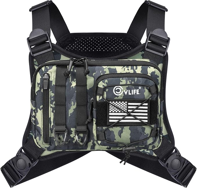CVLIFE Outdoor Chest Bag for Men, Tactical Chest Pack, Adjustable Running Vest Bag, Lightweight Anti-theft EDC Rig for Hiking