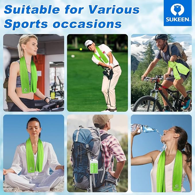 Sukeen Cooling Towel 20 Pack (40"x12") Ice Towel,Bulk Breathable Chilly Twoles,Microfiber Towel for Neck Face for Yoga,Sport,Running,Gym,Workout,Camping,Fitness,Travel & More Activities, Green