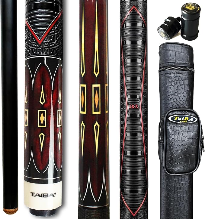 Tai ba cues 2-Piece Pool Stick with 1x1 Case, PU Rubber Grip, 13mm Multilayer Leather Tip, 58", Hardwood Canadian Maple Professional Billiard Pool Cue Stick 19-21 Oz