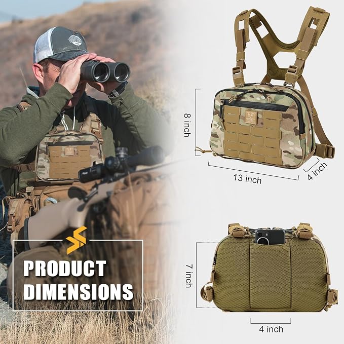 VOTAGOO GEAR Tactical Chest Rig Bag, 3L Utility Hypalon Molle Chest Rig With Map Pocket 500D Cordura Chest Bag for Hunting Workouts (Multicam)