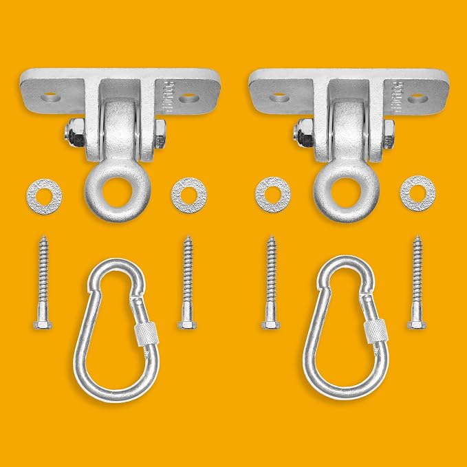 Jungle Gym Kingdom Swing Set Hangers - 2 Heavy Duty Brackets with Locking Snap Hooks for Porch, Patio, Playground - Indoor/Outdoor Hardware & Accessories