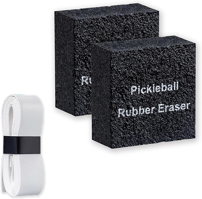 Pickleball Paddle Eraser with Free Overgrip, Best Carbon Fiber Pickle Ball Racket Cleaner, Fast & Easy Rubber Bar to Remove Ball Residue, Dirt, & Minor Scrapes, Scratches (3PCS)