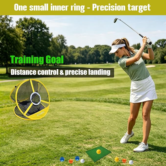 Pop Up 3-in-1 Golf Chipping Net – Circular Design for Relaxed Training, 3 Modes for Precision & Distance, Ideal Indoor/Outdoor Practice Kit, Golfer Gift