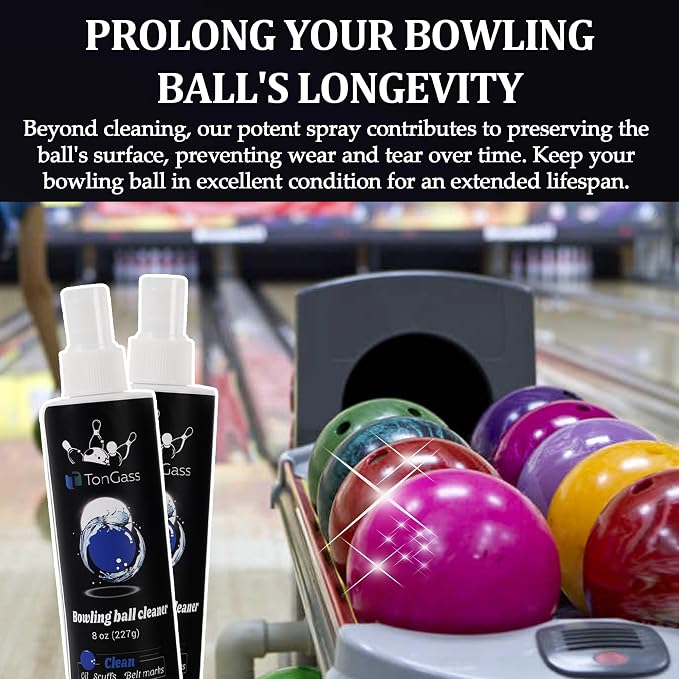 TonGass (3-Pack, Total 24 oz Bowling Ball Cleaner Spray Portable Bowling Cleaner Accessories Bowling Ball Oil Scuff and Belt Mark Cleaner Restores Tack and Prolongs Lifespan of Ball