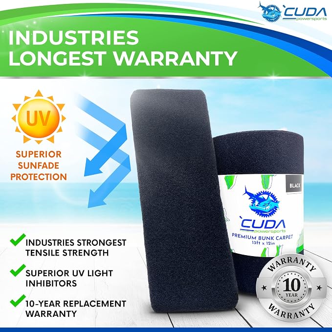 Cuda Boat Trailer Bunk Carpet 30 Inch Wide x 25ft-Premium Cuda Boat Bunk Carpeting Parts Accessories Gray Grey Charcoal Lift Runner Carpet Covers Marine Grade Waterproof