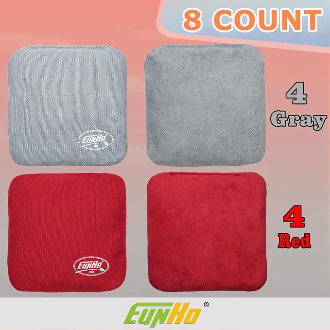 EunHo Regulation Cornhole Bags Set of 8 - Dual Sided Slick and Stick Cornhole Bean Bags for Tossing Game Professional All Weather Pro Corn Hole Bags with Tote Bag