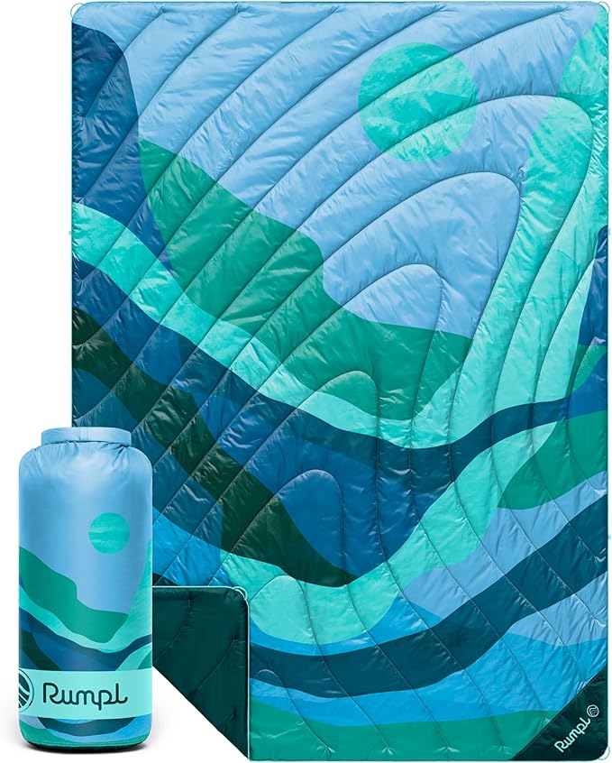 Rumpl Original Puffy 1-Person Blanket for Camping and Outdoors, Valley Seascape