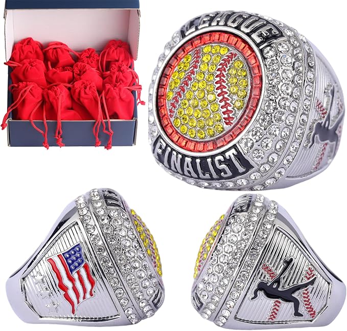12 pcs Pack League Champions Finalist Softball Championship Awards Trophy Ring Softball Team Awards Softball Players Awards Size 9.5