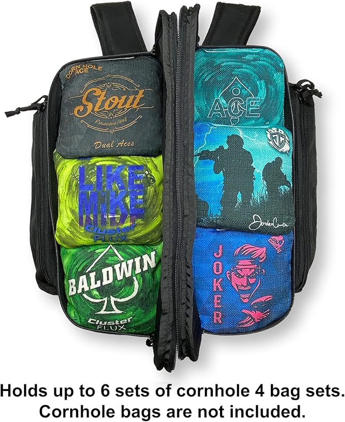 ACE PRO Cornhole Backpack with ACE Patch - Holds Up to Six Cornhole Bag Sets (Up to 24 Bags)