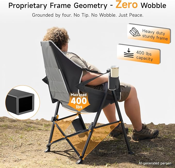 Hammock Camping Chair Set of 2 with Adjustable Backrest, 400lbs Heavy Duty Portable Swing Chair Outdoor with Headrest and Cup Holder, Foldable Camping Chair for Camping, Travelling, Patio, Lawn, Black