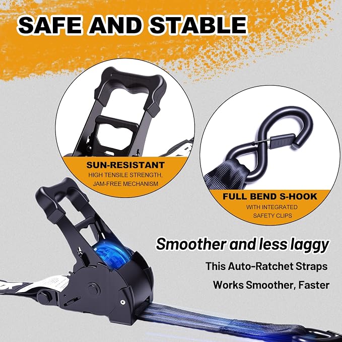 3300LB Retractable Ratchet Straps with Soft Loops(2 Pack), 2" x 10FT Heavy Duty Auto Self Retracting Tie Down Straps for Trucks, Motorcycle, Cargo, Trailer, Moving-Black