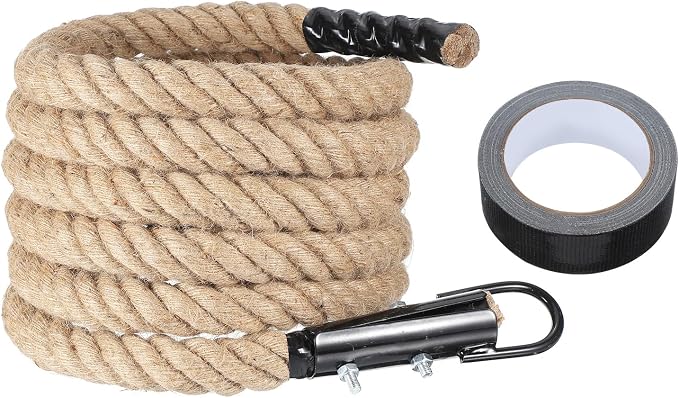 MECCANIXITY Climbing Rope 16ft x 1.5", Gym Climbing Rope Thick Twine Ropes Jute Natural Brown Burlap Cord String Heavy Twisted for Workout Rock Exercise Indoor Outdoor Fitness Training