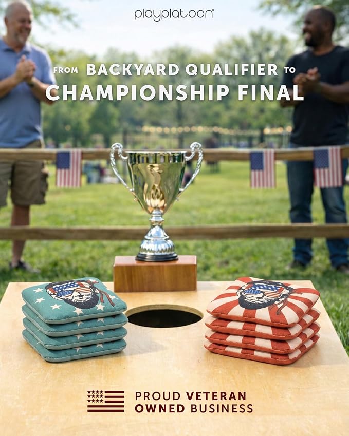 Play Platoon Pro Cornhole Bags Set of 8 - Professional Dual Sided Slick and Sticky Side Competition Corn Hole Bags - Tournament Series