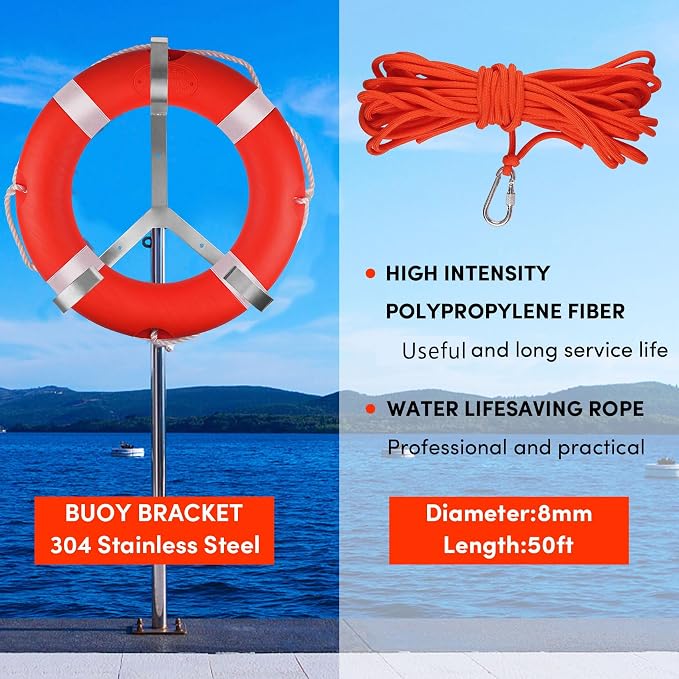 Life Ring 23"/28" Boat Safety Throw Buoy with Reflective Tape & Grab Lines - Orange Life Rings for Boats,Includes Water Floating Saving Rope