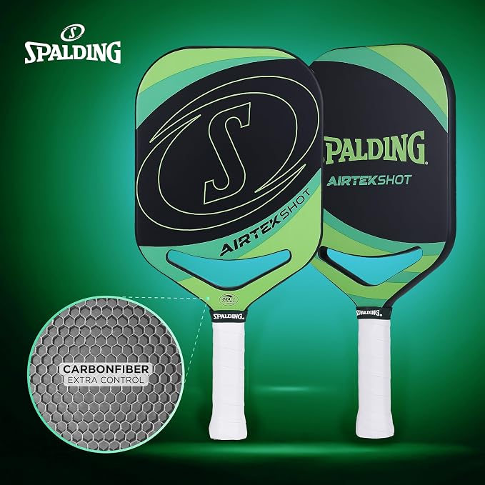 Spalding - Airtek Shot Pickleball Paddle, Airflow Carbon Fiber Face, Lightweight High-Performance Paddle for Power and Control, Durable Comfort Grip, Professional Pickleball Racket