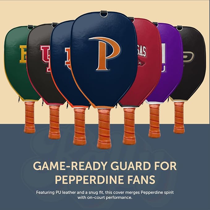 Officially Licensed Collegiate Pickleball Paddle Cover - Lightweight PU Leather Material - Durable Foam Interior Protection with Zippered Closure - Fits Most Paddles on the Market