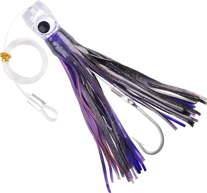 Trolling Lures Saltwater for Tuna Mahi Marlin Wahoo Dolphin Shark Offshore Trolling Baits with Squid Skirt Big Game Fishing Lures Deep Sea Squid Skirts Rig 6/9 inch