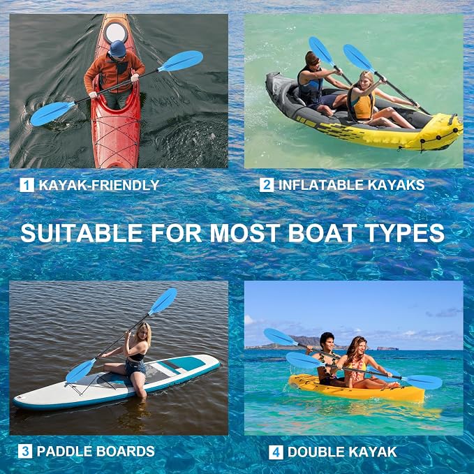 Kayak Paddles with Paddle Leash, Kayaking Oars 70in/178cm-97in/246cm Kayaking Canoeing Boating for Surfing Oar Fishing Lightweight Paddling Blades Kayak Paddles for Adults Heavy-Duty and Durable