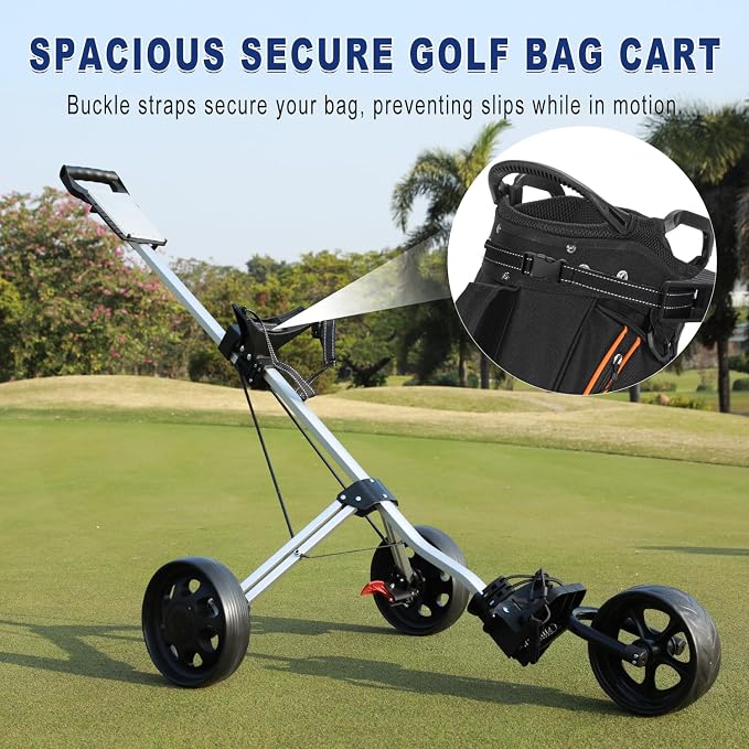 PGM Foldable Golf Push Pull Cart for Stable and Durable with Foot Brake, Lightweight Walking Cart with 3 or 4 Wheels for Courses and Players