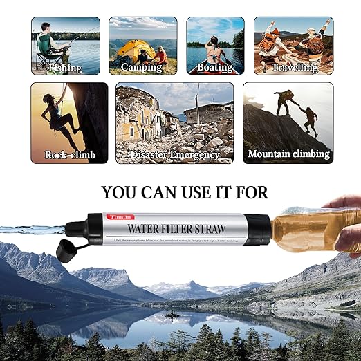 Timain 4-Stage Filtration,High Flow Rate Water Filter Straw,Water Purifier Survival for Emergency Kits,Travel,Camping, Hiking,Fishing,Hunting (1)
