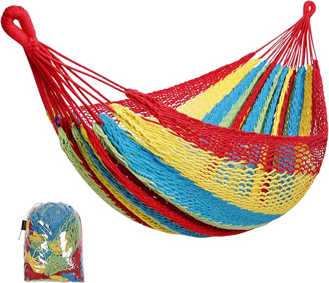 Handwoven Mayan Hammock - Portable Family Size With Carry Bag, Multi-Color for Travel, Camping, Backyard, Porch, Outdoor or Indoor Use (Colorful)