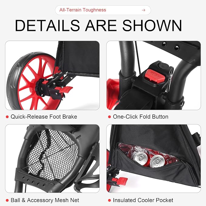 4 Wheel 360 Rotating Front Wheel Golf Push Cart Lightweight and Foldable Walking Golf Cart Umbrella Holder Included (4 Wheel)