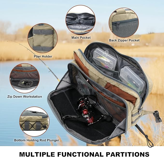 MYDAYS Fishing Chest Pack, Fly Fishing Bag for Men and Women, Tackle and Fly Boxes Storage Pack, Hunting Binocular Pack (Grey)