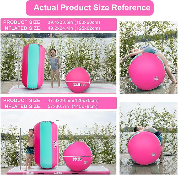 AWSUM Gymnastics Air Barrel, 47.3" x 31.5" Inflatable Tumbling Barrel Backhandspring Training Barrel Air Roller for Back-bend Handstand Cheerleading Yoga Home Gym(No Pump)