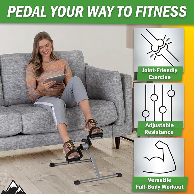 Under Desk Exercise Bike Pedal Exerciser – Mini Stationary Cycle with Adjustable Resistance, Calorie Tracker & Foldable Design – Compact Pedal Machine for Home, Office, or Physical Therapy by Wakeman
