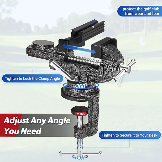 AugFir Golf Grip Kit for Regripping Golf Clubs, Portable Table Vise Rubber Clamp for Golf Grip Removal Tool with Solvent, Golf Club Regripping Kit