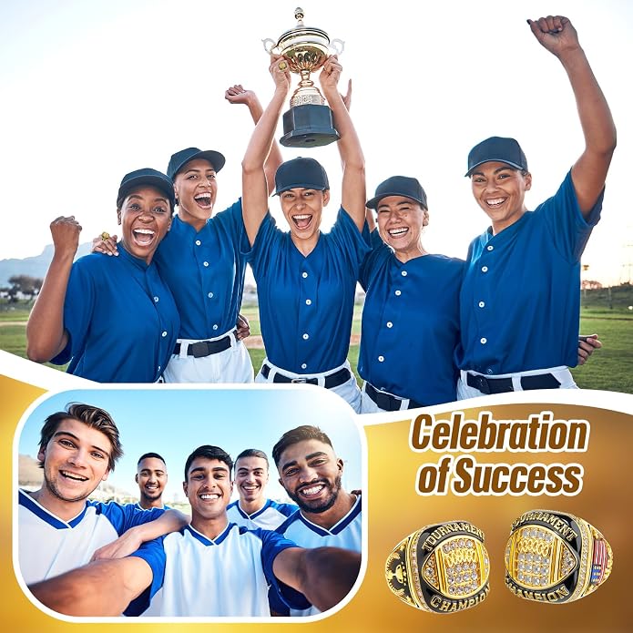 Misdary Soccer Baseball Basketball Championship Rings with Holder Most Valuable Player Trophy Gold Ring Award Gift Team Prize for Football Tournament Winner