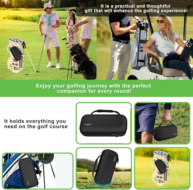 SENIKO Golf Glove Holder with Removable Golf Glove Shaper Water-Resistant Protective Hard Shell golf bag holder for Phone,Tees, Ball Markers,Repair Tools,Golf Accessories Golf Gifts for Men (Black)
