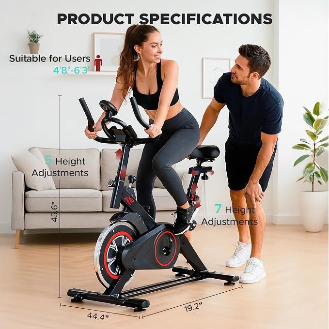 Stationary Exercise Bike for Home, Indoor Cycling Bike with Silent Belt Drive, Adjustable Seat & Resistance, LCD Display, iPad Holder, 264 LBS Weight Capacity