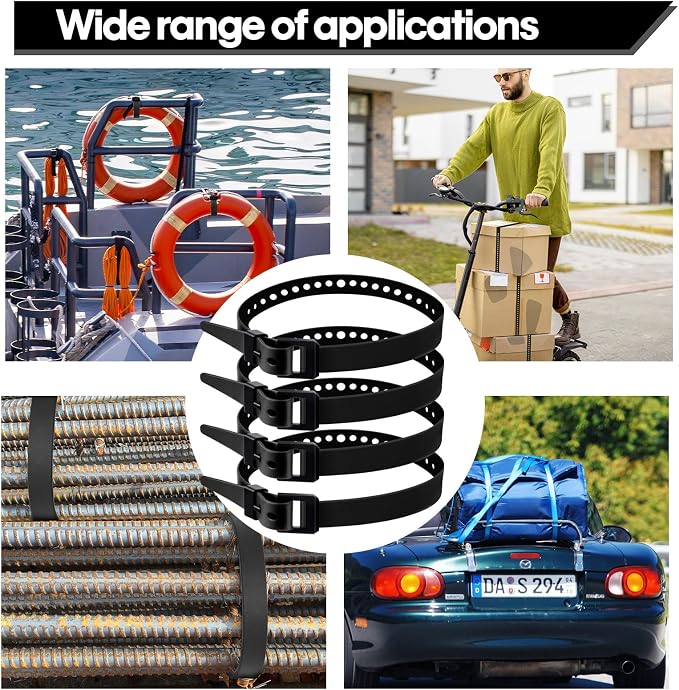 Blulu 12 Pack Reusable Industrial Straps 20" Length Reliable Tension Straps for Securing Bike Motor Gear -70 Lb. Working Load, Elastic Cable Ties for Welders Skis, Garden Hoses, Industrial (Black)