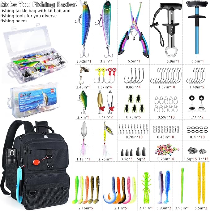 Fishing Backpack with Tackle Boxes and Rod Holder, 24L Fishing Sling Bag with Fishing Lures Kit, Fishing Gear Bag Gifts for Men Women - Black Backpack