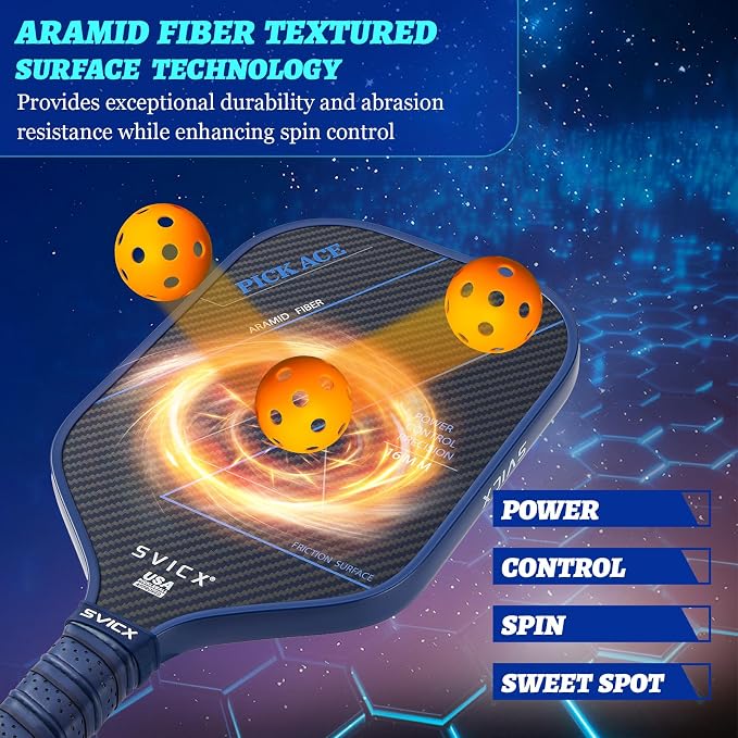 Carbon Fiber Pickleball Paddle 16mm – Professional Pickleball Paddles with Superior Control, Power & Spin – Extended Handle for Two-Handed Grip, USAPA Approved
