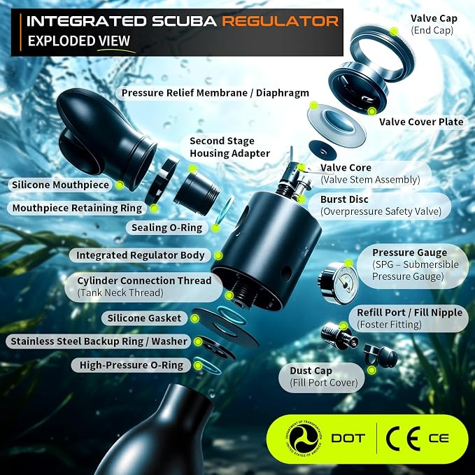 GOYOJO Mini Scuba Tank with DOT Certified, Portable Scuba Diving Kit with Optional Snorkel Mask Combo, Refillable Emergency Backup Pony Bottle for Snorkeling, Underwater Breathing, Training