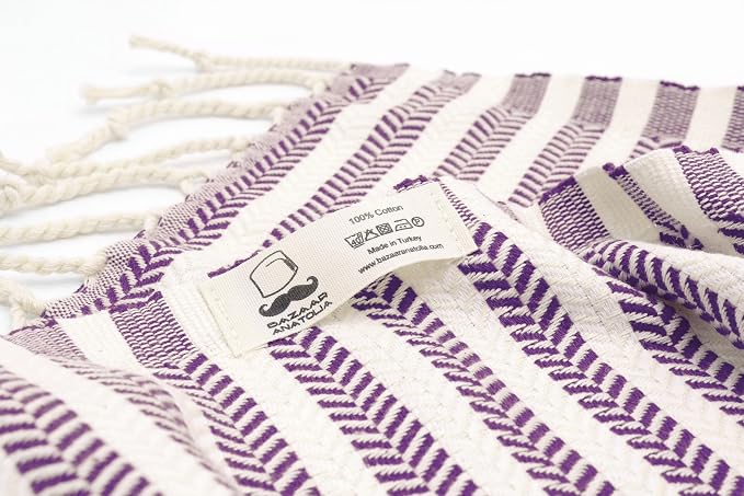 Bazaar Anatolia Turkish Beach Towel – 100% Cotton, Quick Dry, Sand Free Decor Towel for Bathroom and Camping – Oversized 71x39 Inches – Arpa Purple