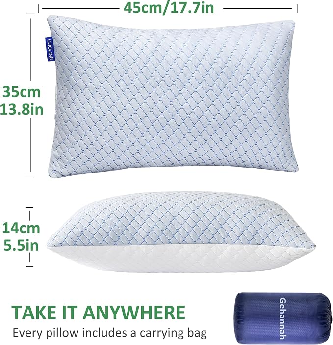 Travel Pillow - Large 1 Pack Compressible Camping Pillow for Sleeping - Shredded Memory Foam with 1 Storage Bags - Supportive for Adults, Kids, Outdoor, Backpacking, Hiking Gear