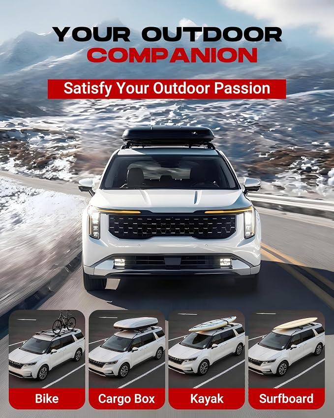 HEKA Roof Rack Cross Bars Fit for KIA Carnival 2022 2023 2024 2025 2026 with Raised Side Rails, Luggage Crossbars Cargo Bag Carrier Aluminum Rooftop Set Canoe Rooftop Black