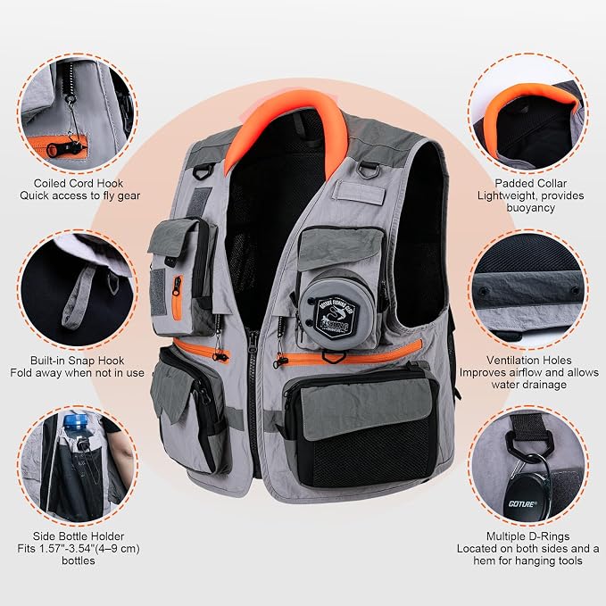 Goture Fishing Vest,Lightweight Breathable Nylon Fly Fishing Vest for Men and Women,20 Pockets Vests for Outdoor Activities
