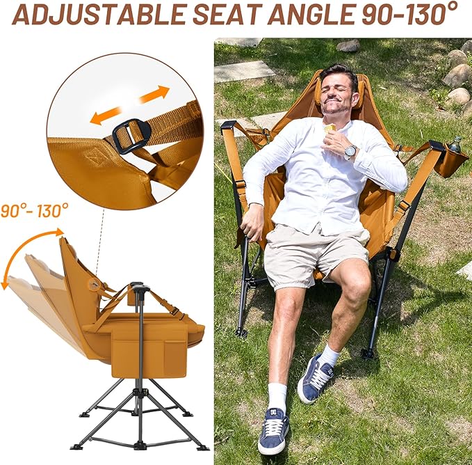 Timber Ridge Hammock Camping Chair with Adjustable Backrest, Heavy Duty Folding Hammock Chair Supports 300lbs, Portable Hammock Chair for Camping, Travelling and Patio, Orange