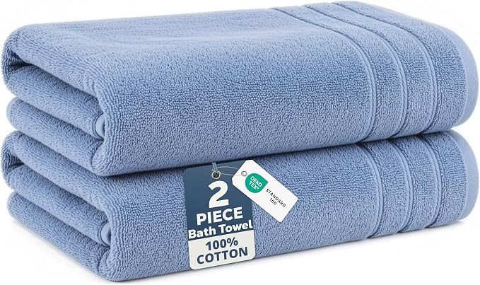 Casa Platino 100% Cotton 2 Pack Bath Towels (30"x60") - Ring Spun Mercerized Cotton Bathroom Towels Set - Quick Dry, Soft & Absorbent Large Bath Towels - Machine Wash in Cold Water - Cerulean Blue